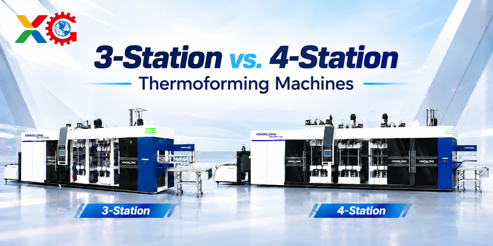 XG 3-station and 4-station thermoforming machines side by side